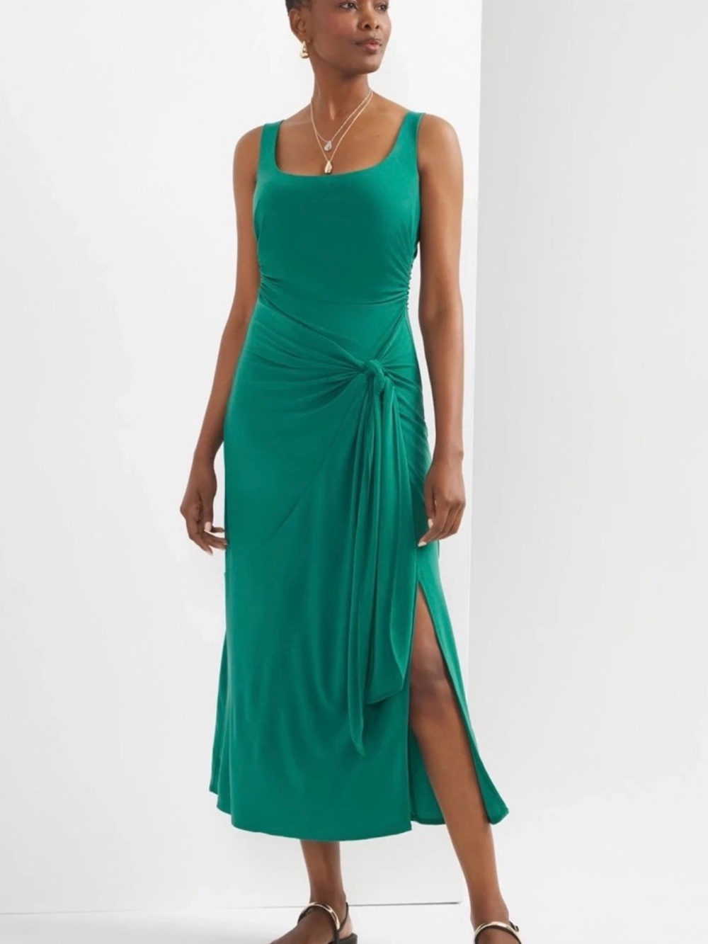 White House Black Market Emerald Knot-Detail Tank Midi Dress, Size 8